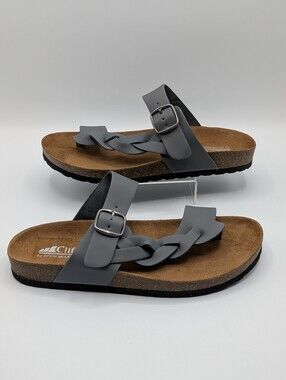 Cliffs by White Mountain Women's 8W Gray Braided Strap Slide Sandals